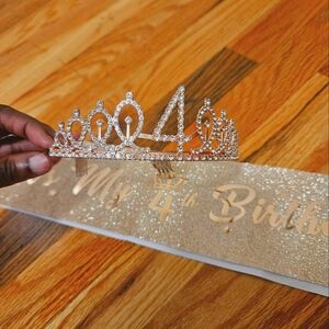 4 year old birthday crown and sash. Gold
